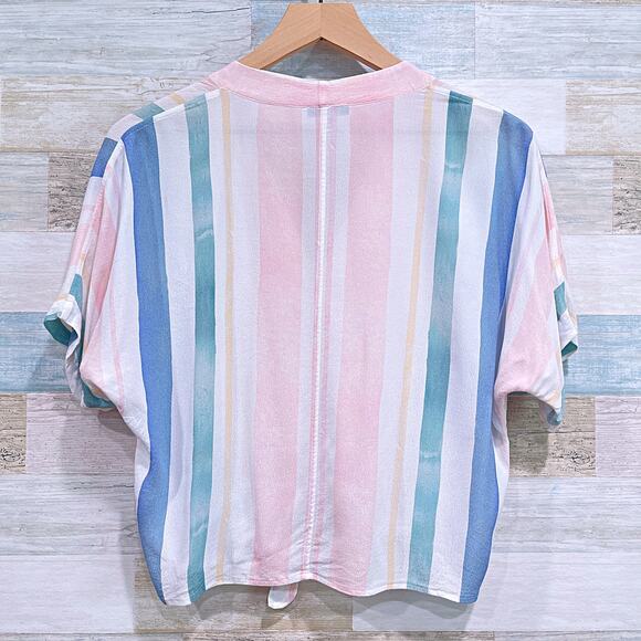 RAILS Thea Striped Tie Front Top Blue Pink Pastel Dolman Half Sleeve Womens XS - Picture 4 of 8